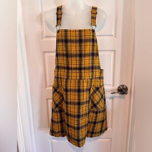 Allegra K Blue & Yellow Plaid Overall Mini Dress Size XL NEW